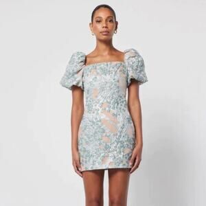 Elliatt Alexandra Dress Large Metallic Puff Sleeve Mini Dress